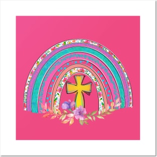 Bright colored Rainbow Spring Colors Flowers cross Posters and Art